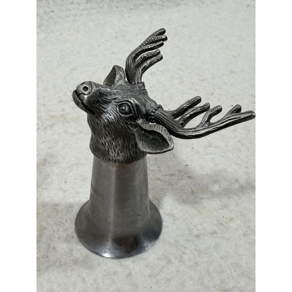 Jagermeister Pewter Stag Deer Head Shot Glass Jigger Rustic Lodge Barware